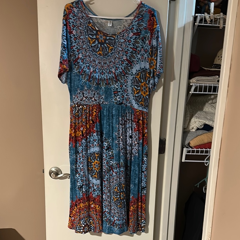 Amazon Vibrant Blue and Orange Midi Dress